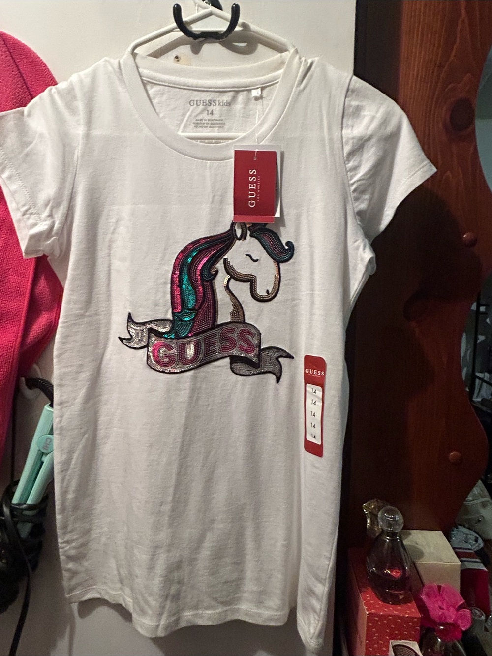 GUESS White Sequin Unicorn Graphic Tee